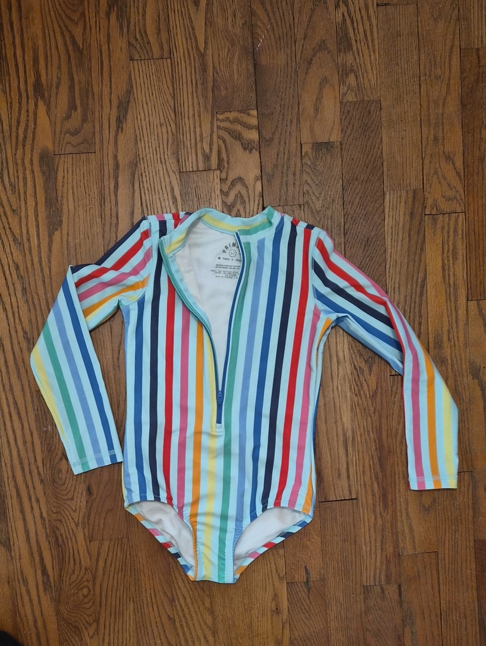 Primary Sz 6-7 Kids Rainbow Stripe Long-Sleeve One-Piece